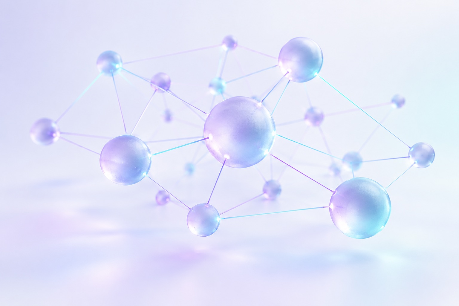 Abstract glass spheres connected by glowing lines